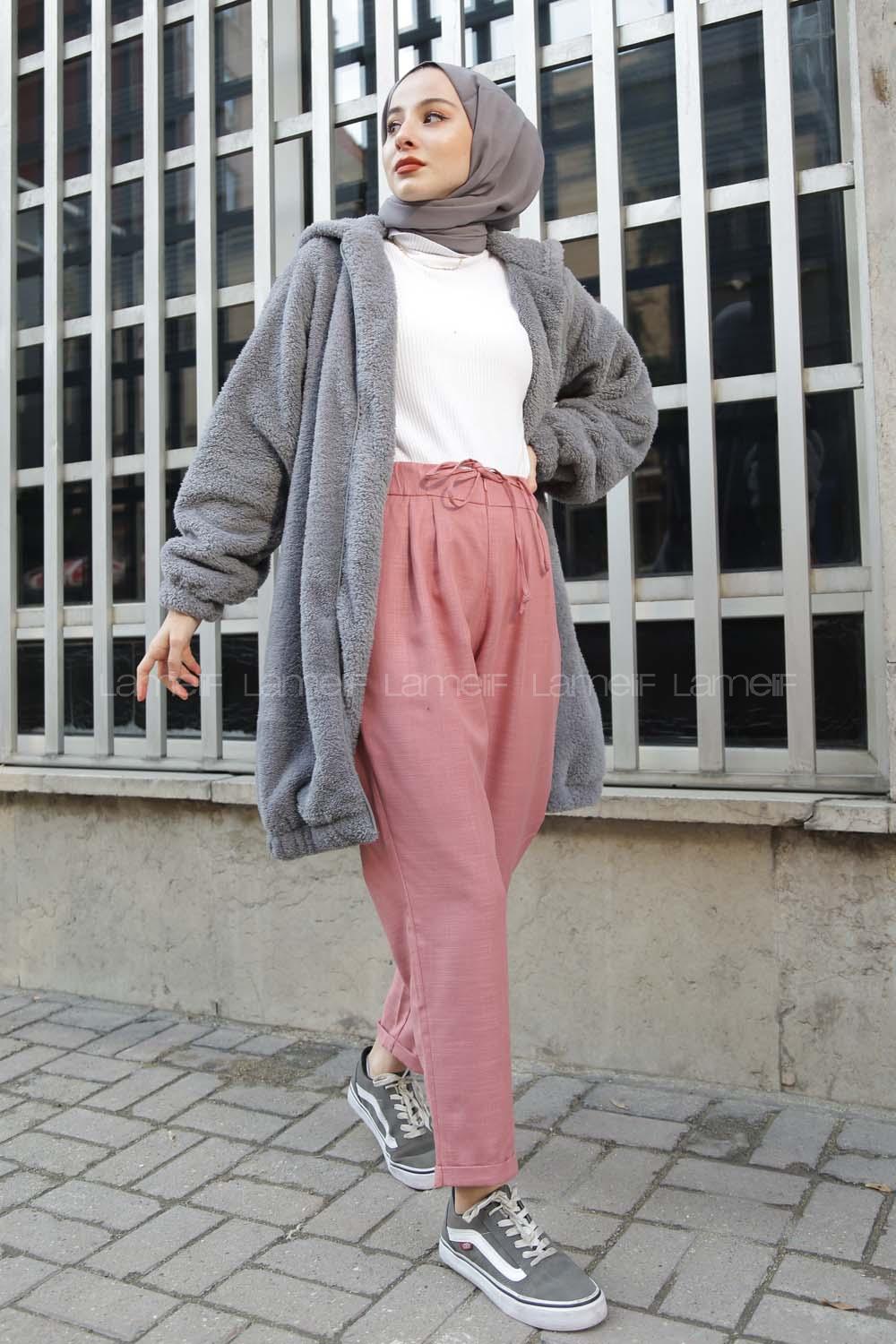 Modalamelif Kapşonlu Peluş Mont Gri