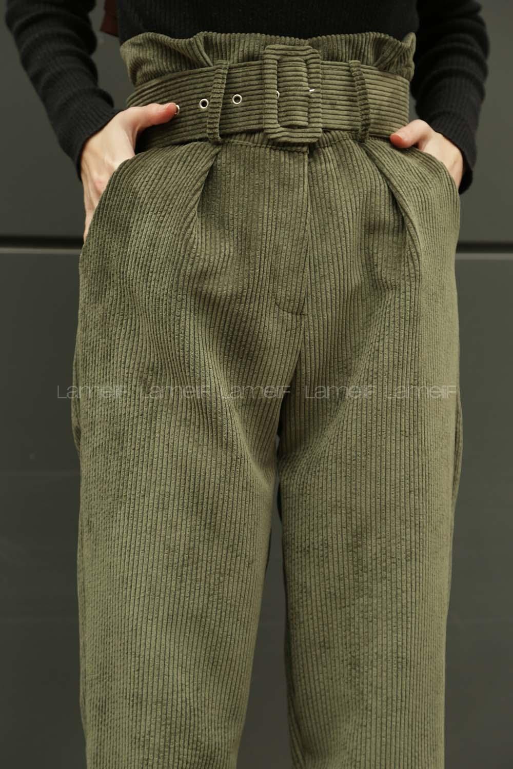 Modalamelif Kemerli Aerobin Kadife Pantolon  Haki