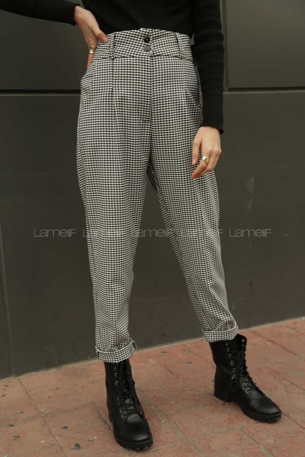 Modalamelif  Pötikare Ekose Pantolon Siyah Beyaz