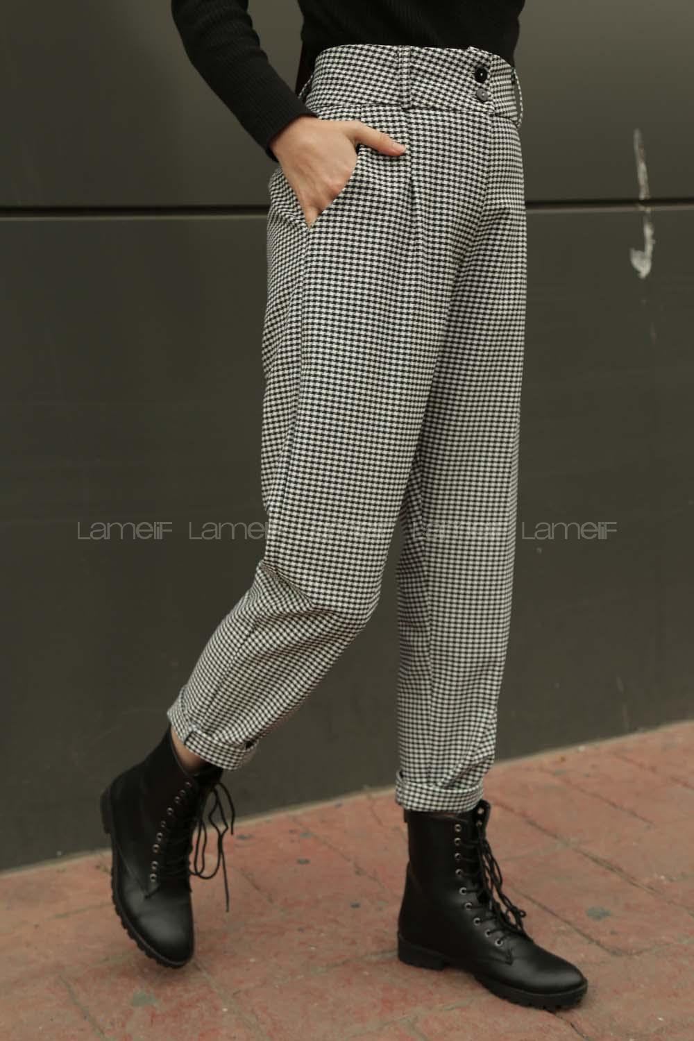 Modalamelif  Pötikare Ekose Pantolon Siyah Beyaz