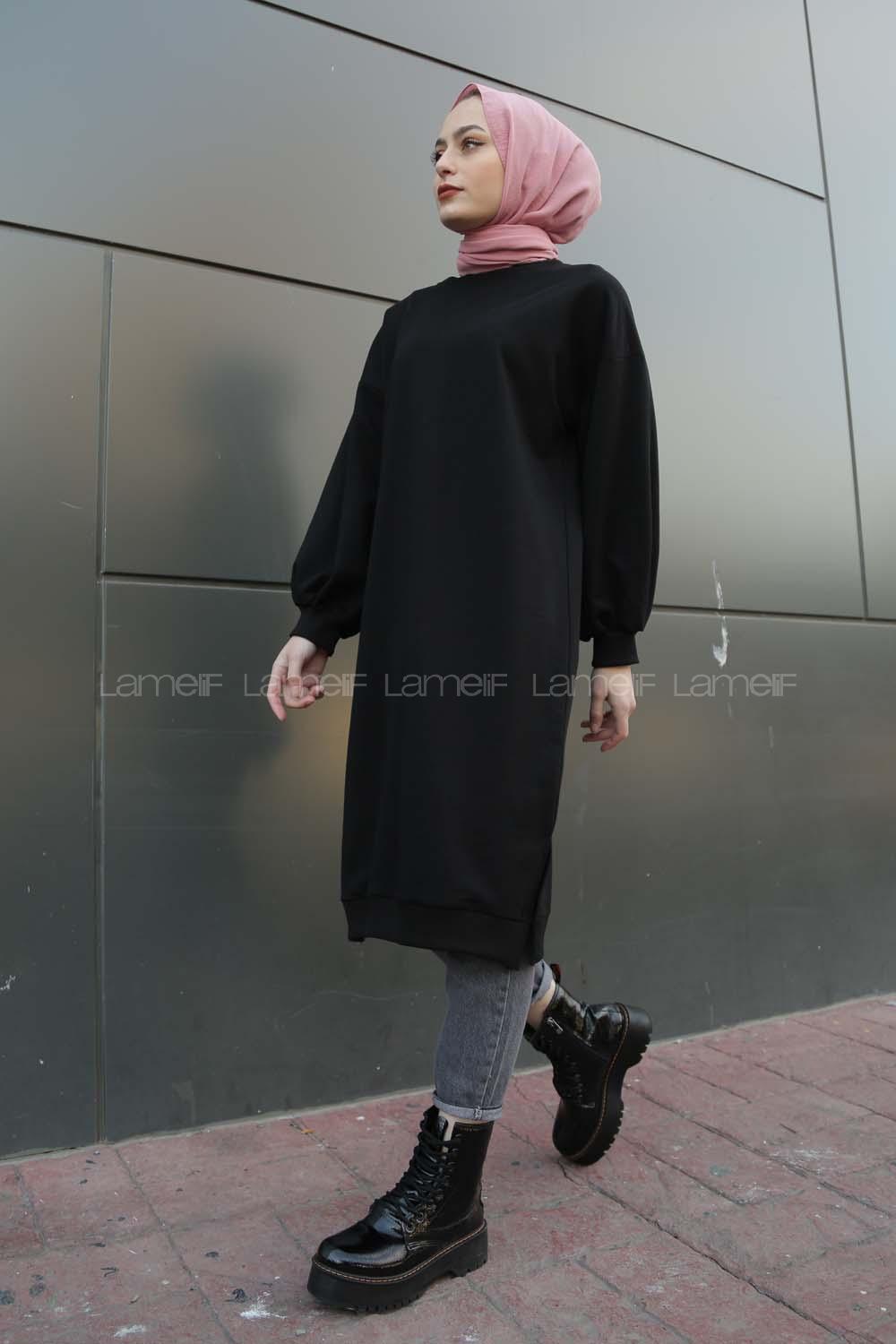 Modalamelif Balon Kol Düz Renk Sweat Siyah