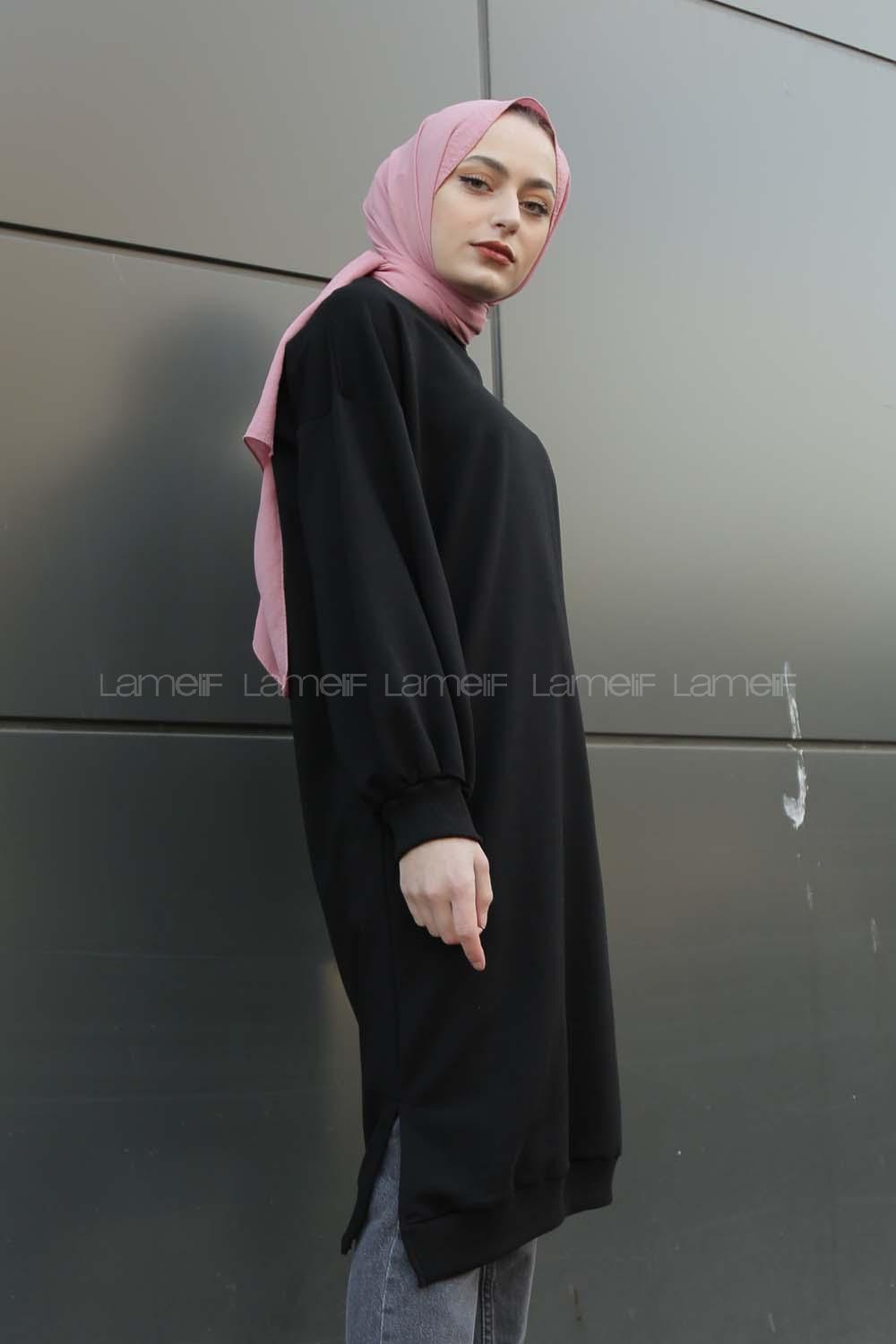 Modalamelif Balon Kol Düz Renk Sweat Siyah