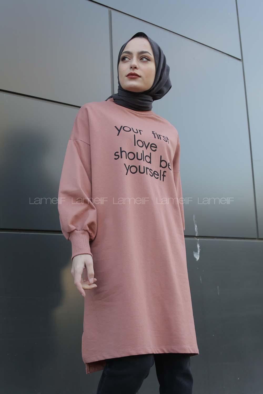 Modalamelif Balon Kol Love Tunik Gül