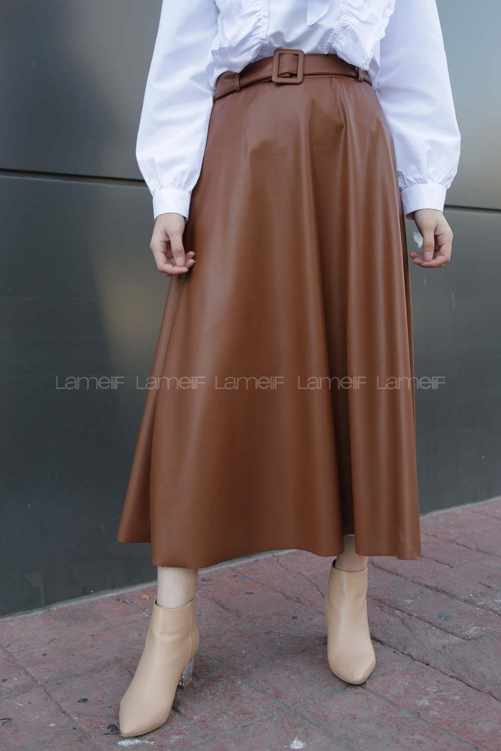 Modalamelif Deri Kloş Etek Taba