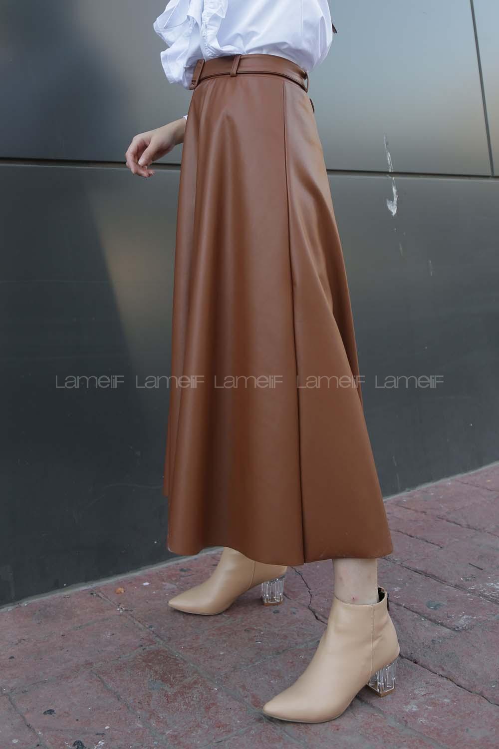 Modalamelif Deri Kloş Etek Taba