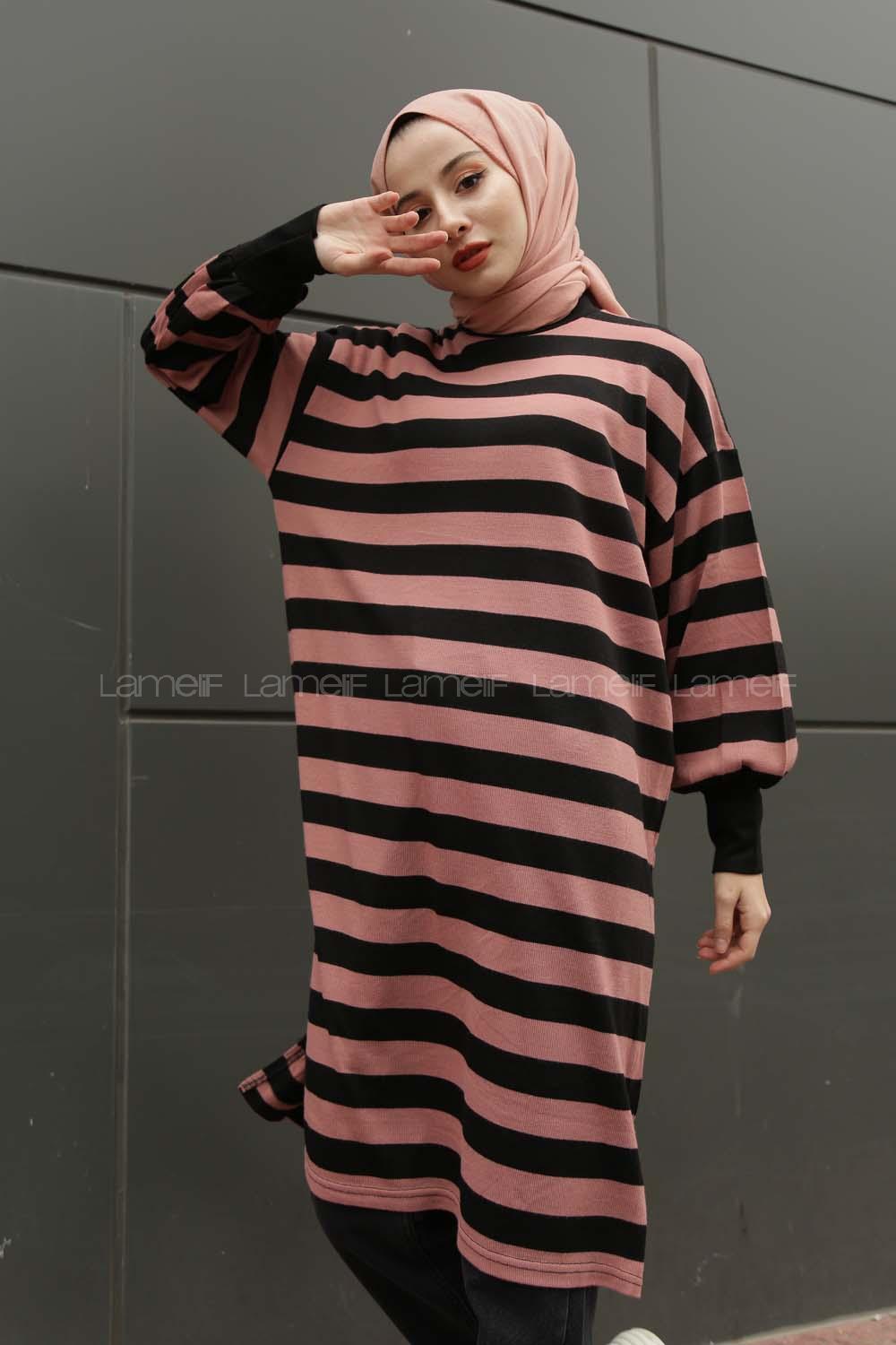 Modalamelif Yarım Boğazlı Balon Kol Tunik Pudra