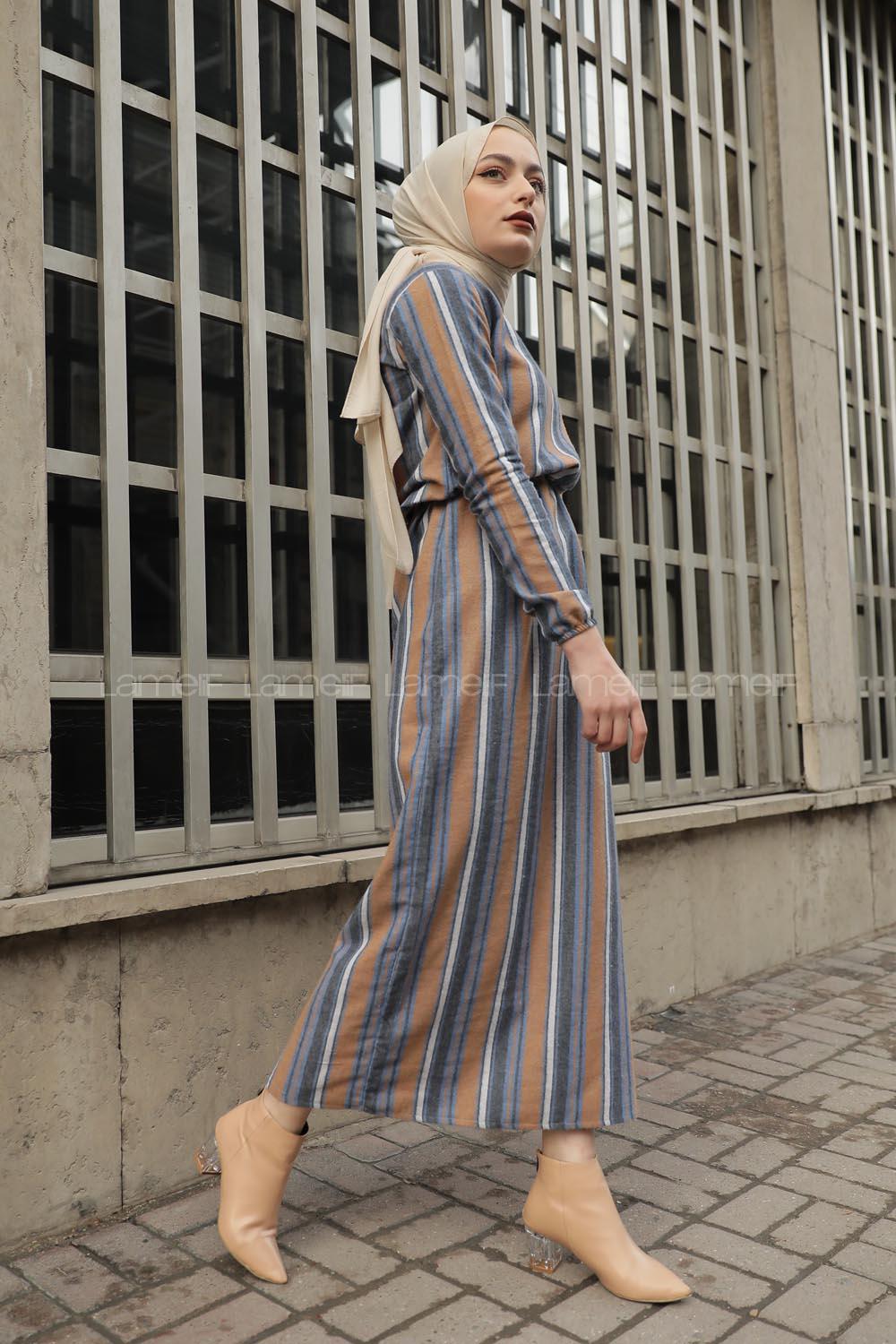 Modalamelif Belden Bağcıklı Elbise Gri