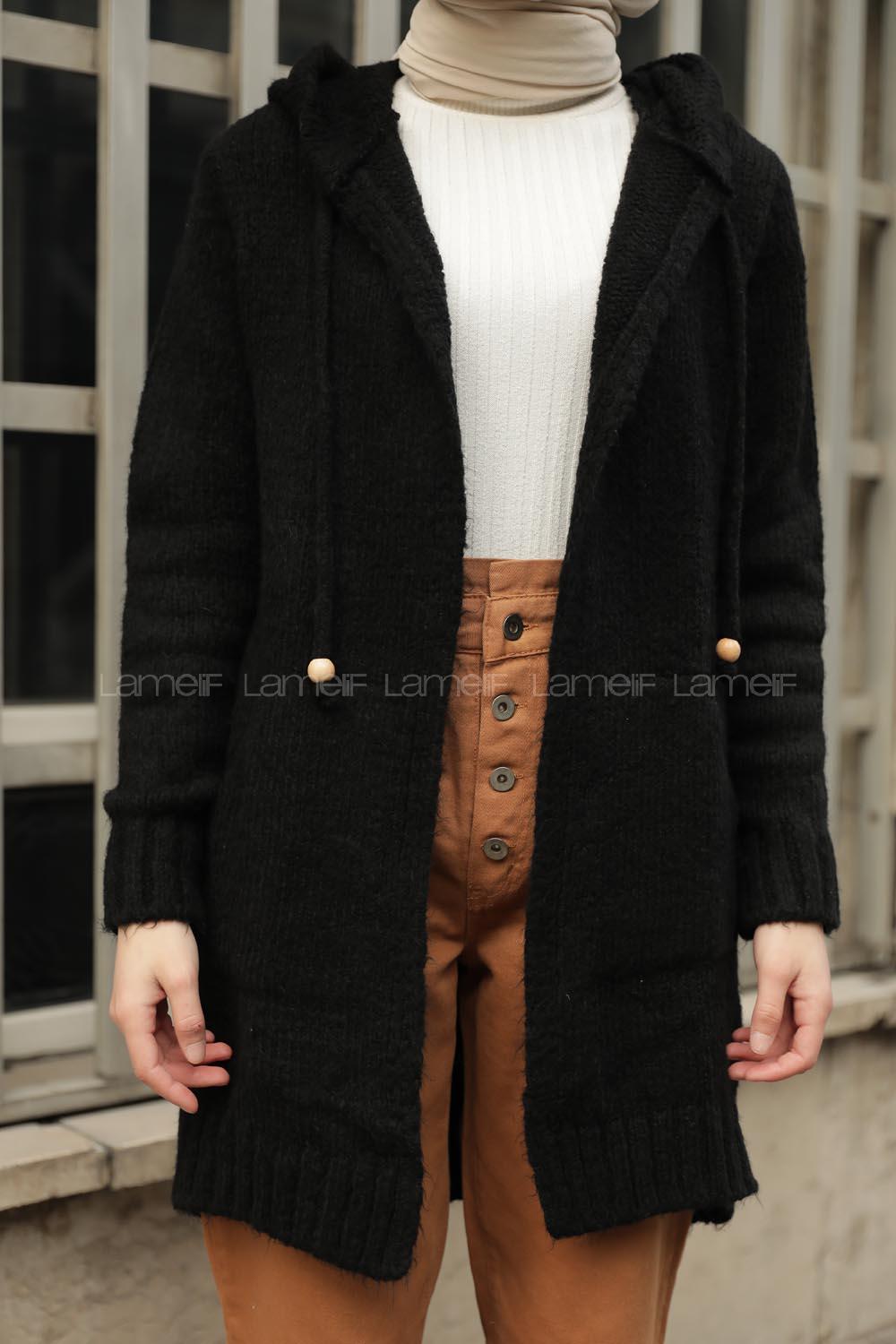 Modalamelif Kapşonlu Hırka Siyah