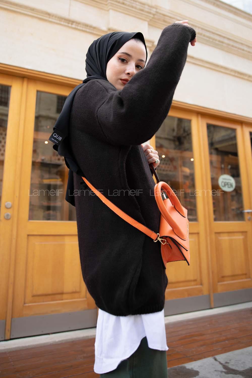 Modalamelif V Yaka Düz Renk Triko Kazak Siyah