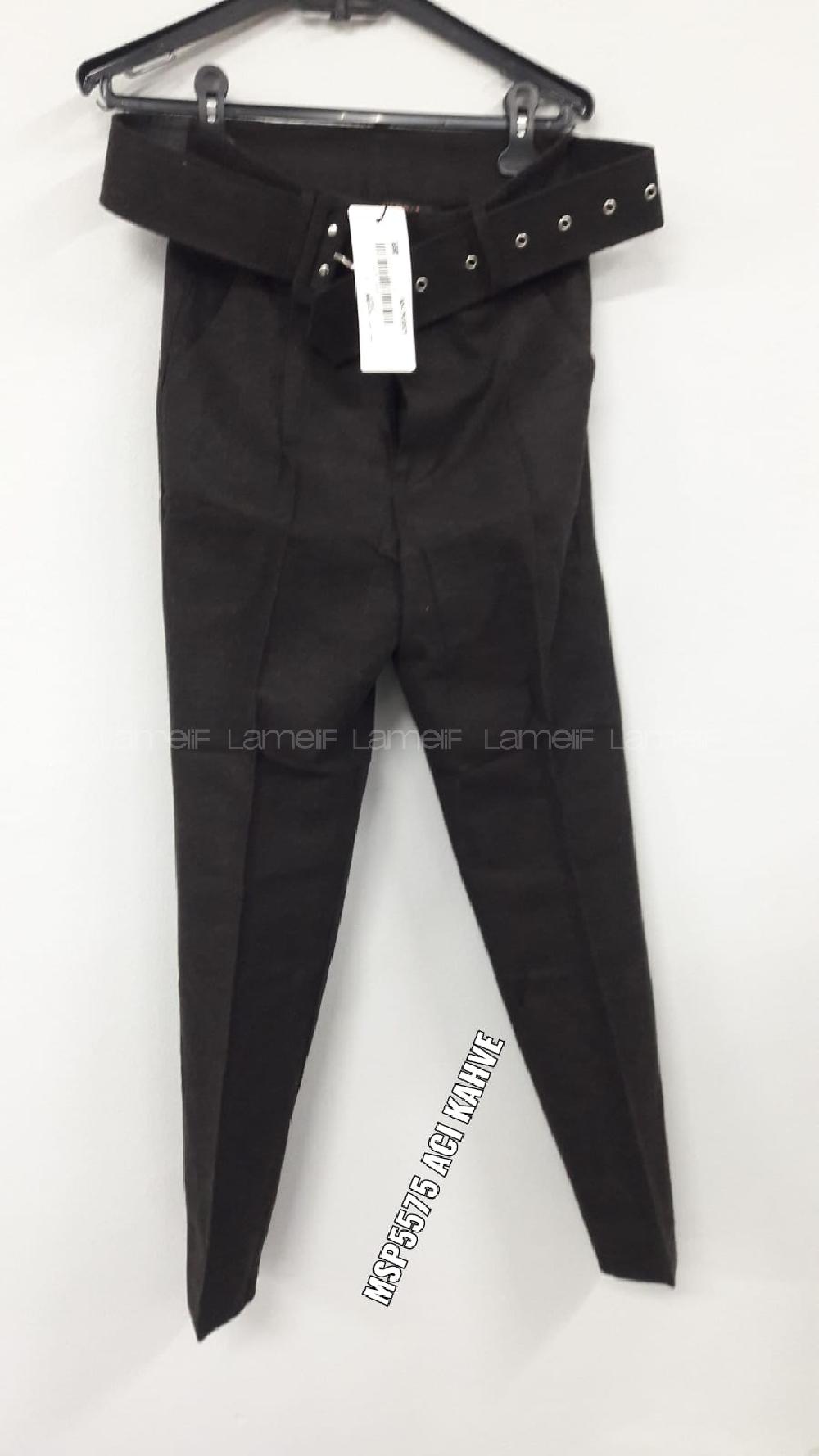 Modalamelif  Geniş Kemerli Kaşe Pantolon Acı Kahve