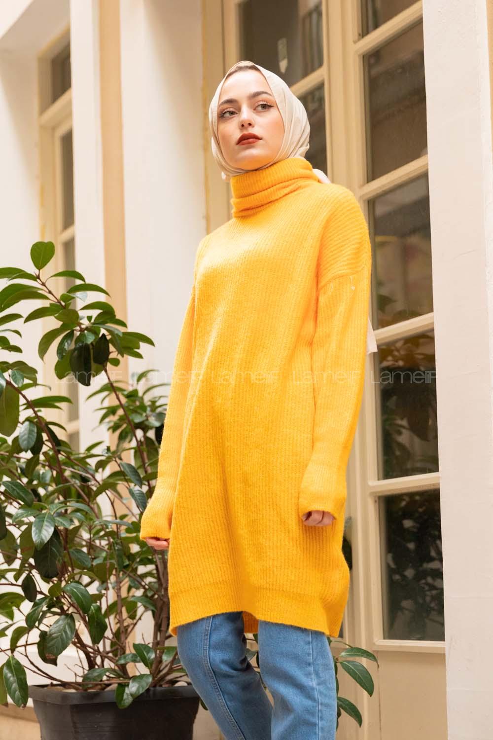 Modalamelif  Balıkçı Yaka Triko Kazak Sarı