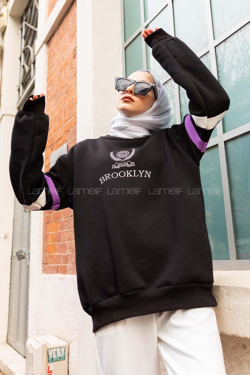 Modalamelif Brooklyn Nakışlı Sweat Siyah