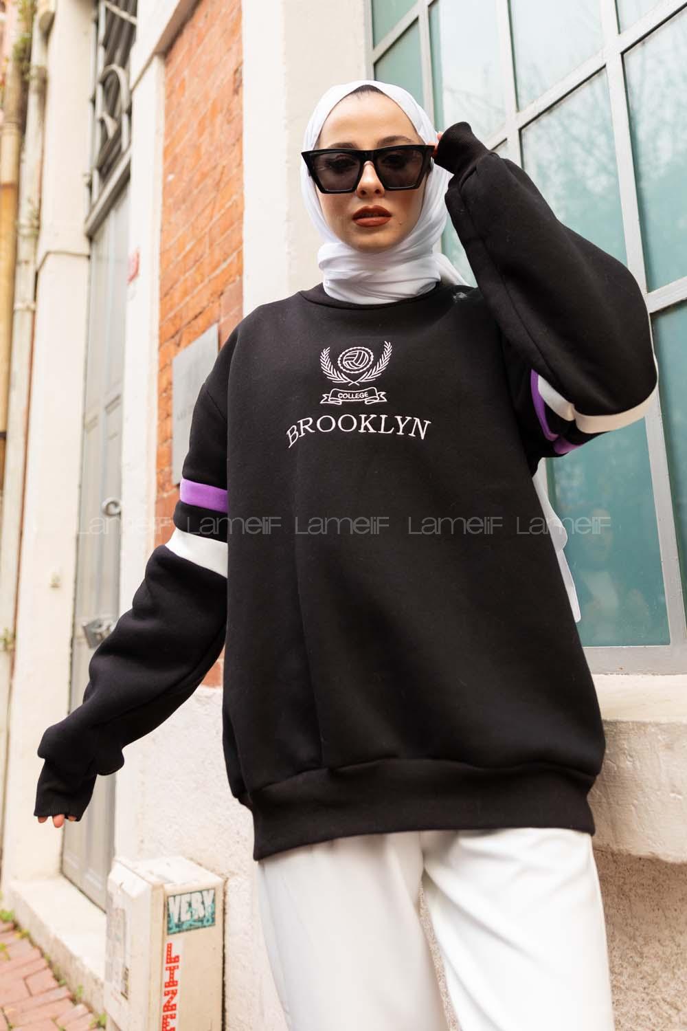 Modalamelif Brooklyn Nakışlı Sweat Siyah