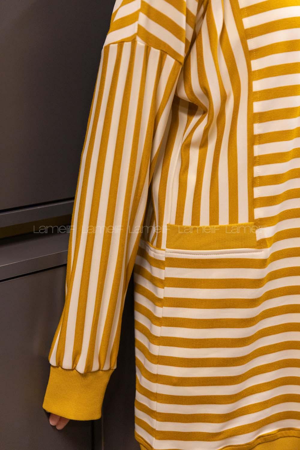 Modalamelif Çizgili Süs Cep Detaylı Sweat Hardal Sarısı
