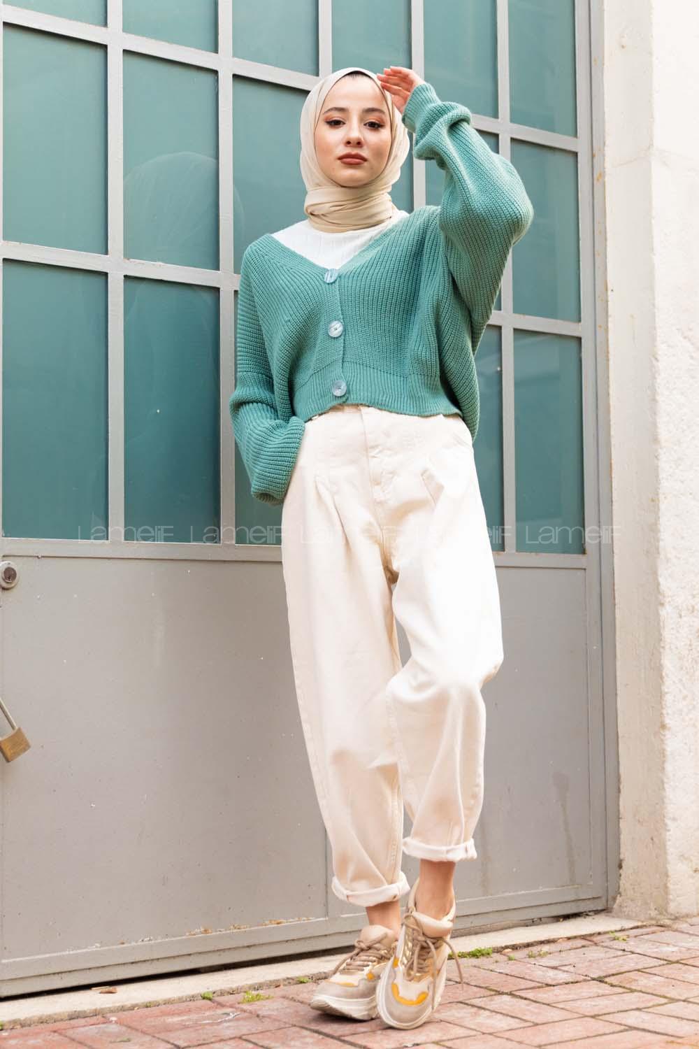 Modalamelif Düğmeli Selanik Hırka Mint Yeşili