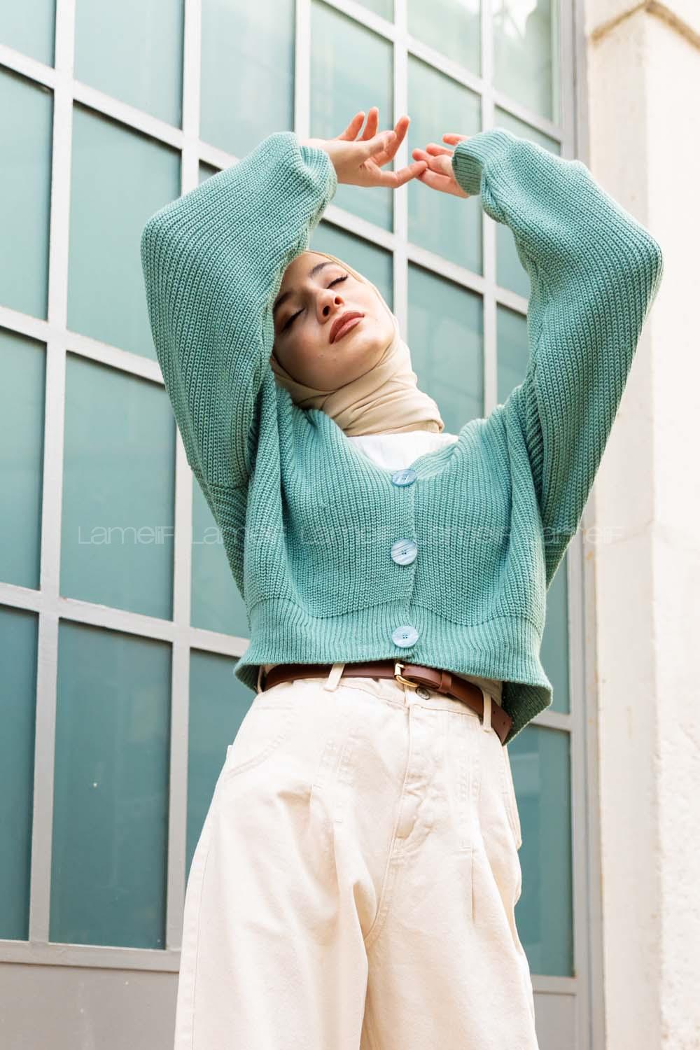 Modalamelif Düğmeli Selanik Hırka Mint Yeşili