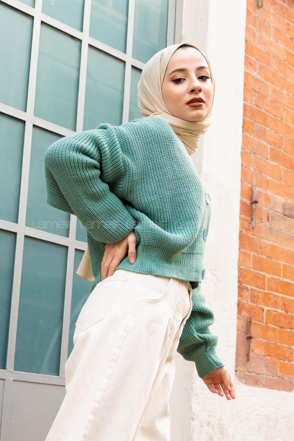 Modalamelif Düğmeli Selanik Hırka Mint Yeşili