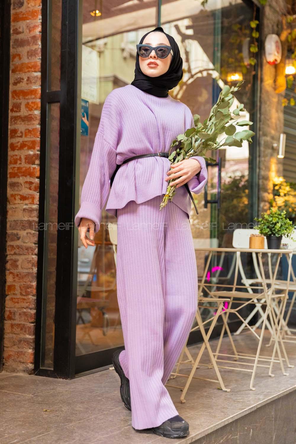 Modalamelif Fitilli Triko Takım  Lila