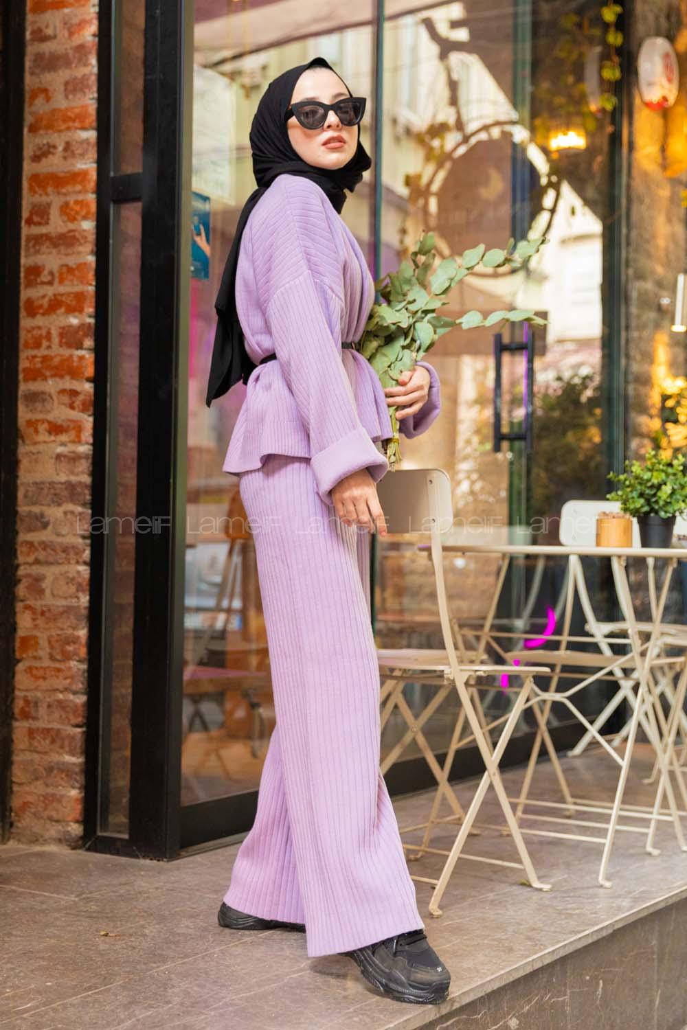 Modalamelif Fitilli Triko Takım  Lila