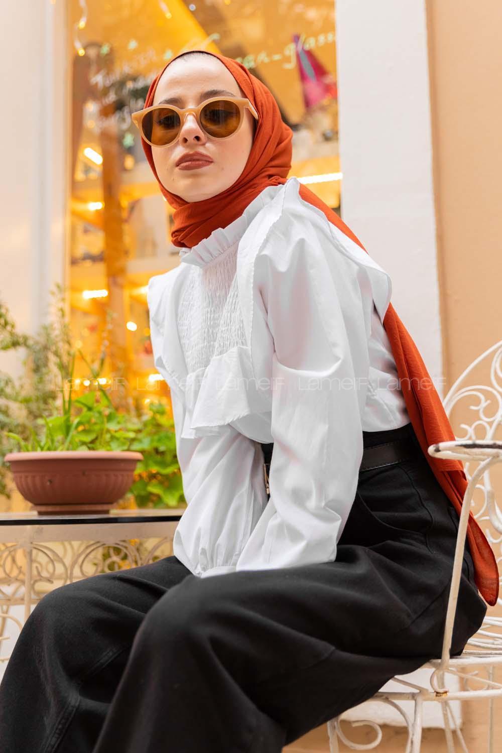 Modalamelif  Balon Kol Gipeli Gömlek Beyaz