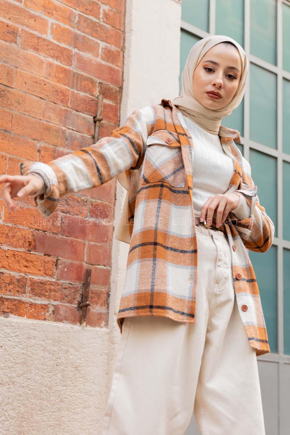 Modalamelif Çift Cepli Ekose Oduncu Gömlek Sütlü Kahve