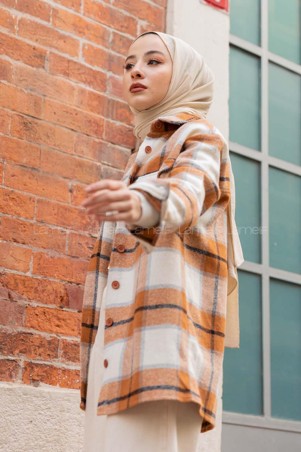 Modalamelif Çift Cepli Ekose Oduncu Gömlek Sütlü Kahve