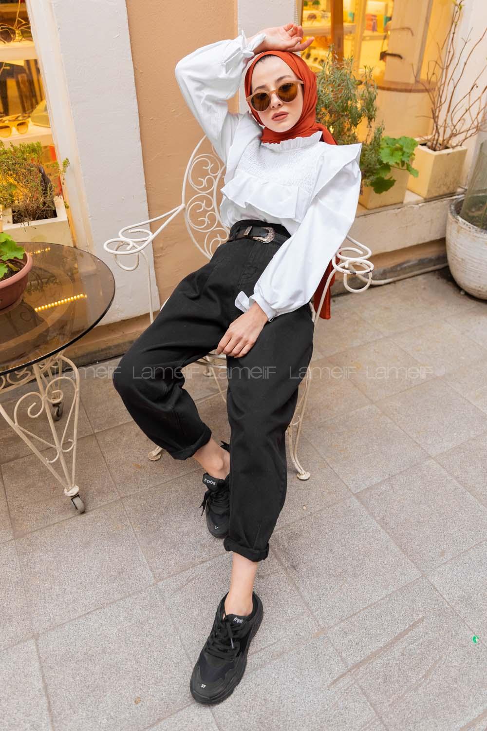 Modalamelif İki Pileli Paçası Pensli Kot Pantolon Siyah