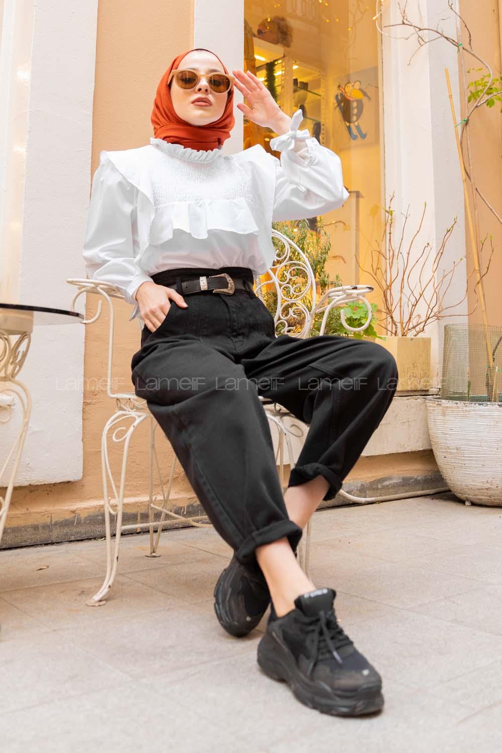 Modalamelif İki Pileli Paçası Pensli Kot Pantolon Siyah