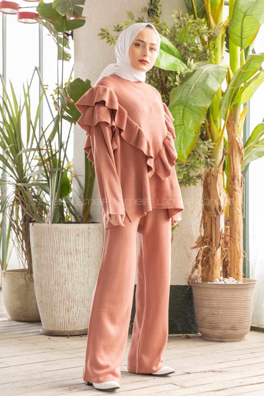 Modalamelif Fırfırlı  Triko Takım  Pudra