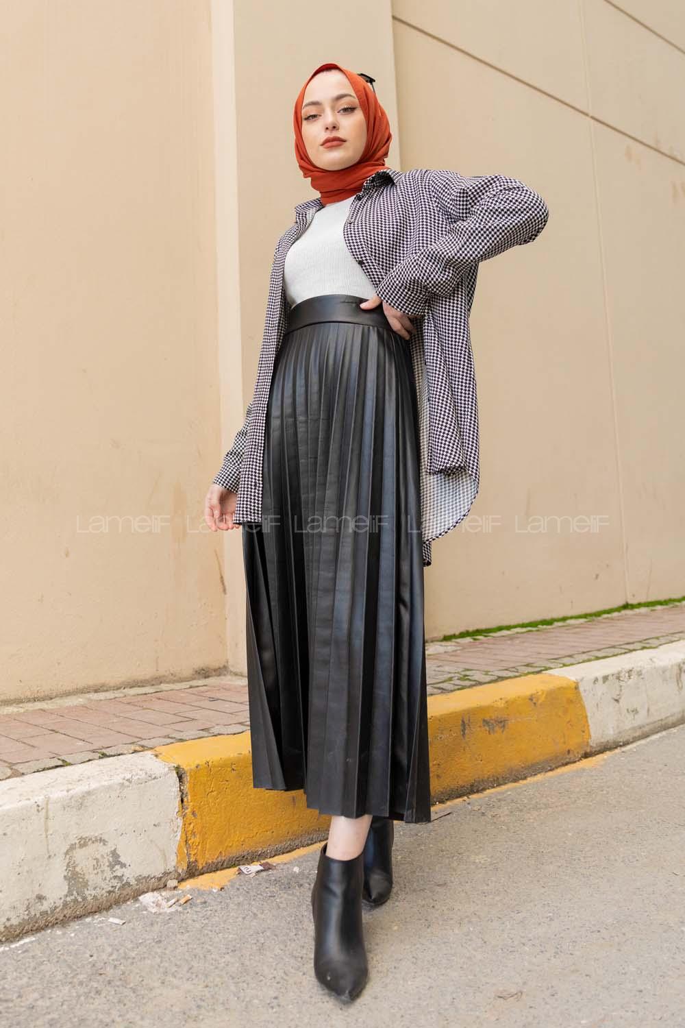 Modalamelif Kazayağı Desen Gömlek Siyah Beyaz