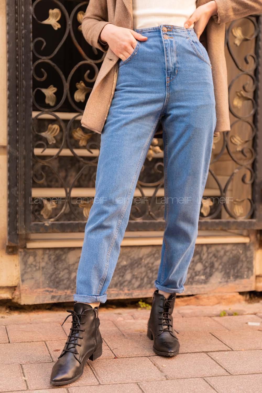 Modalamelif Arka Bel Lastikli  Mom Jean Açık Mavi