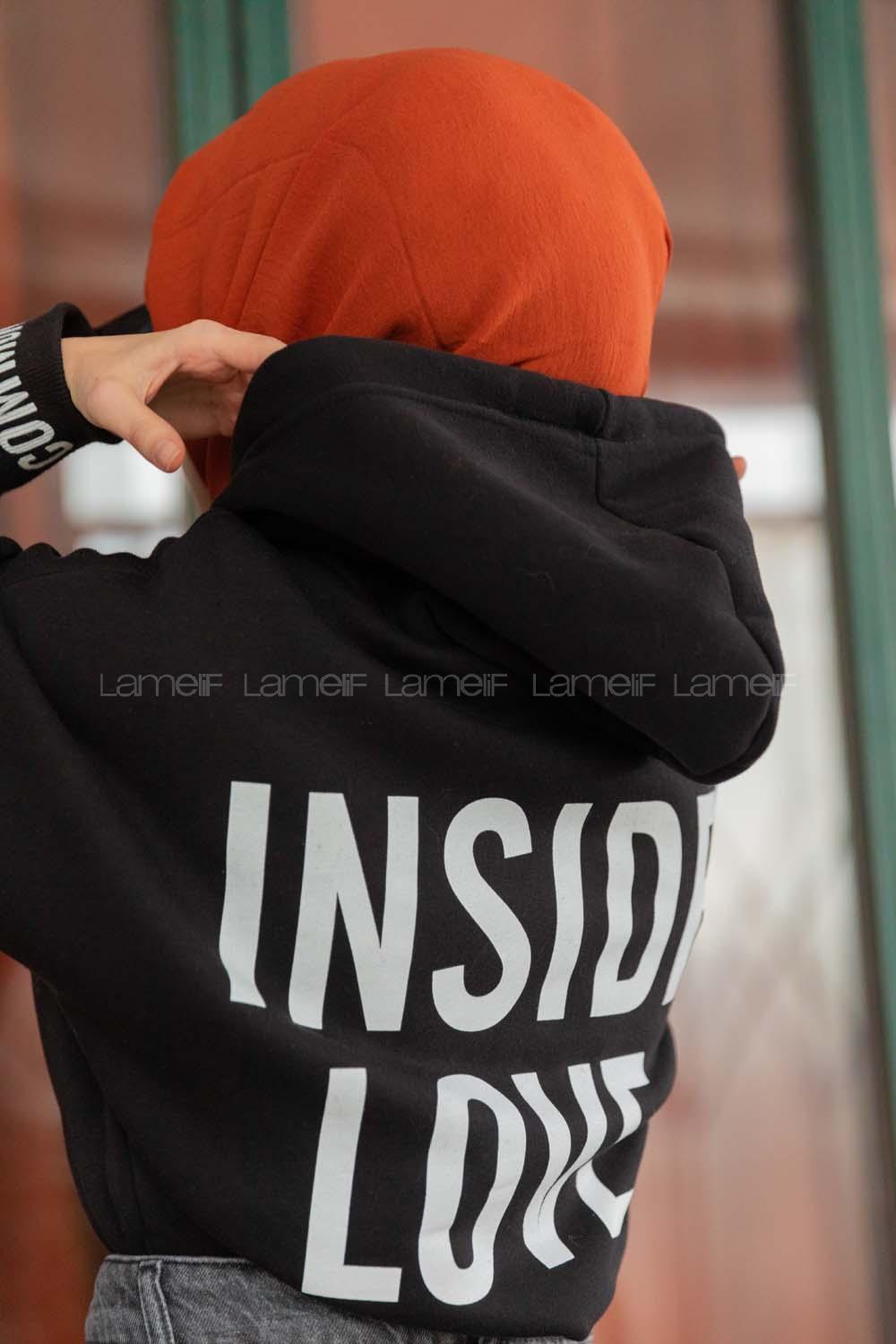 Modalamelif Arkası İnside Love Yazı Baskılı Sweat Siyah