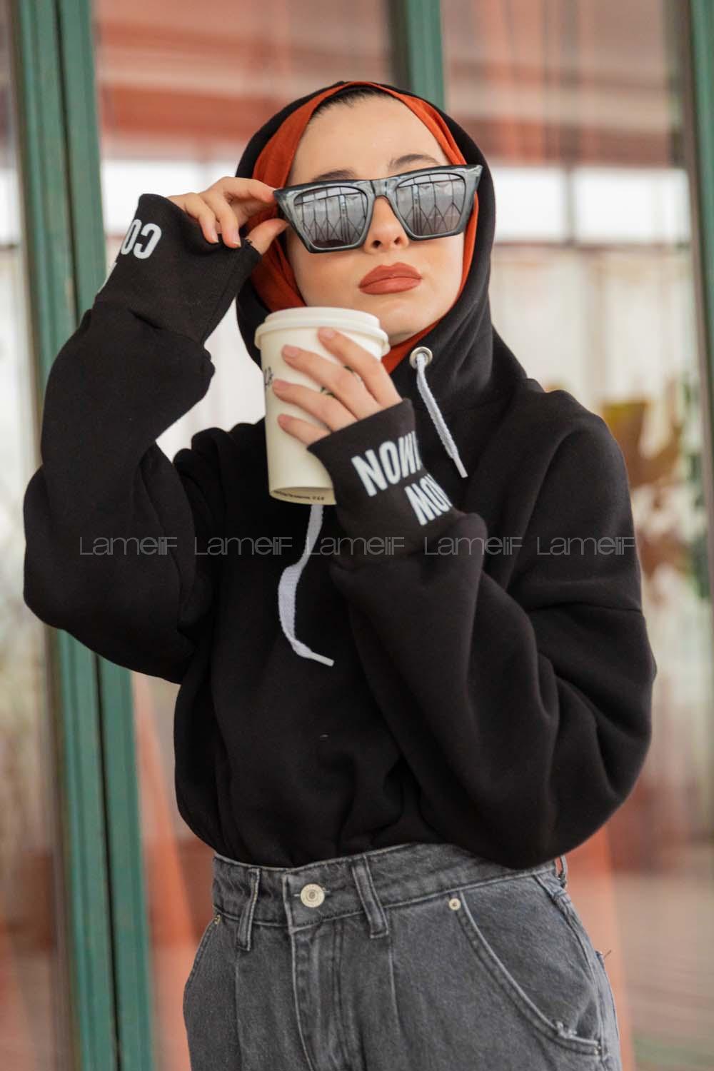 Modalamelif Arkası İnside Love Yazı Baskılı Sweat Siyah