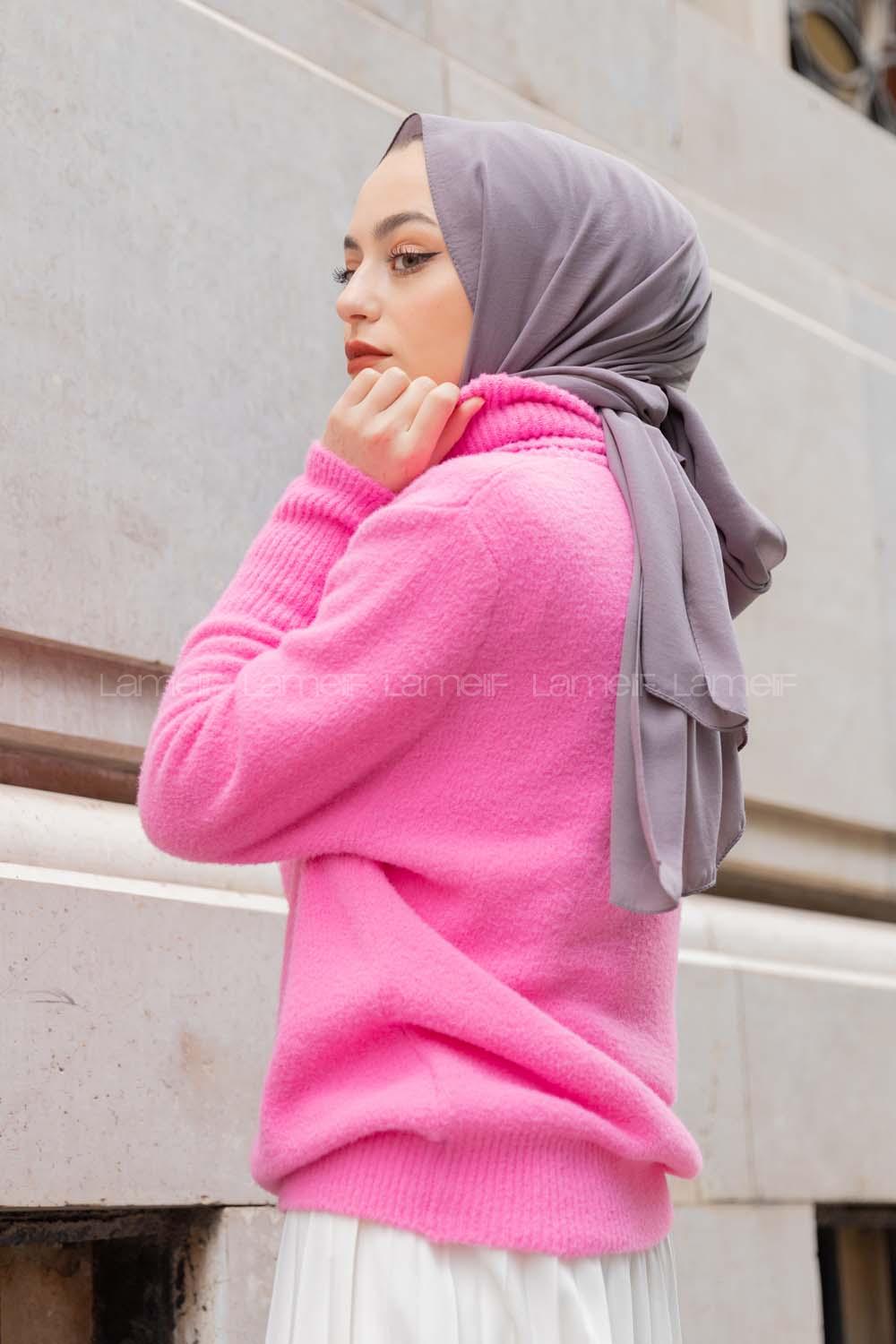 Modalamelif Balıkçı Yaka Düz Renk Kazak Pembe