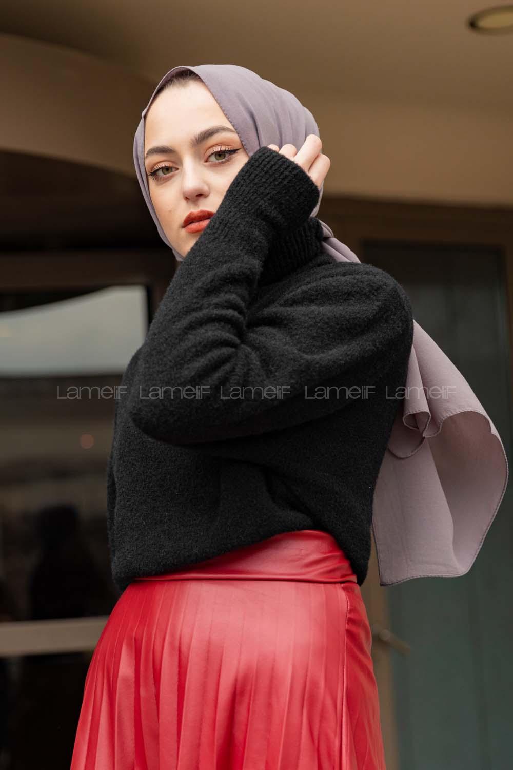 Modalamelif Balıkçı Yaka Düz Renk Kazak Siyah