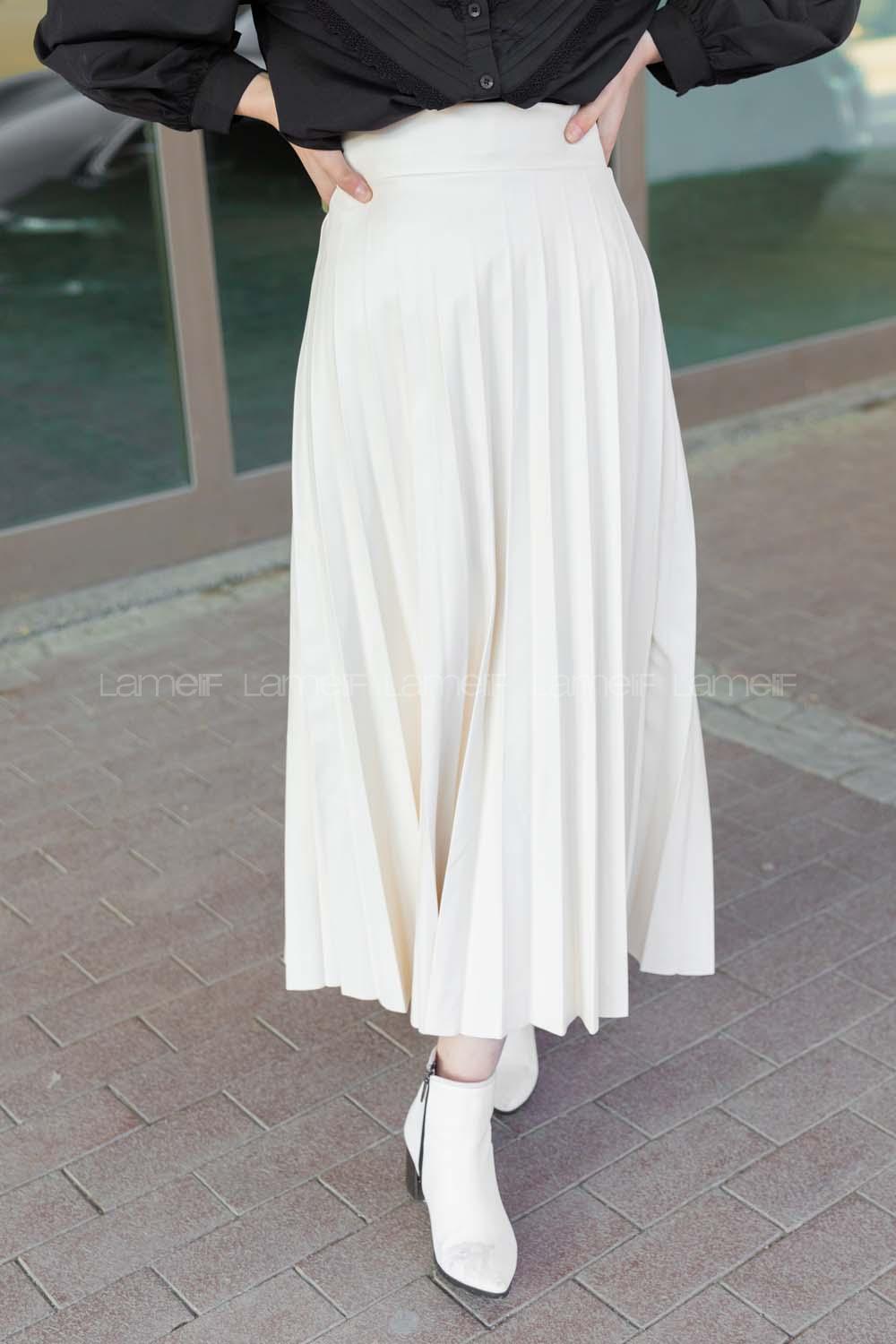 Modalamelif Beyaz Deri Etek