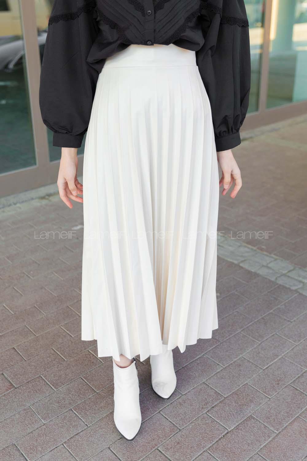 Modalamelif Beyaz Deri Etek