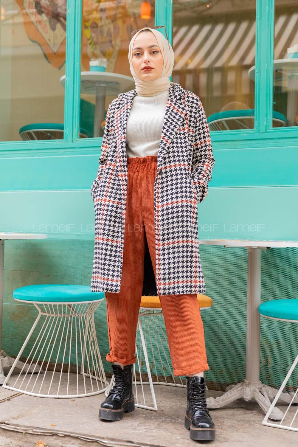 Modalamelif Çizgili Kazayağı Desen Kaban Kiremit