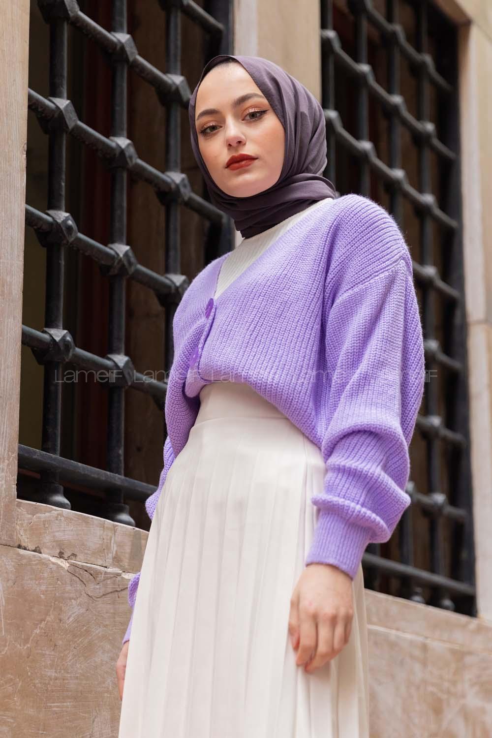 Modalamelif Düğmeli Selanik Hırka Lila