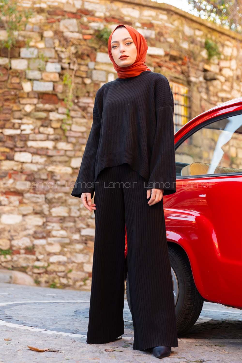 Modalamelif Fitilli Triko Takım Siyah