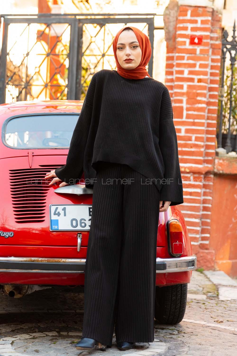 Modalamelif Fitilli Triko Takım Siyah