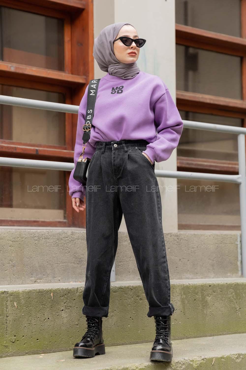 Modalamelif Mood Yazı Baskılı Sweat Lila