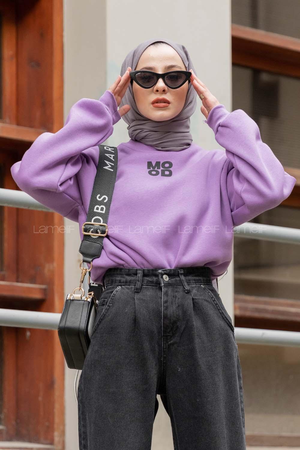 Modalamelif Mood Yazı Baskılı Sweat Lila