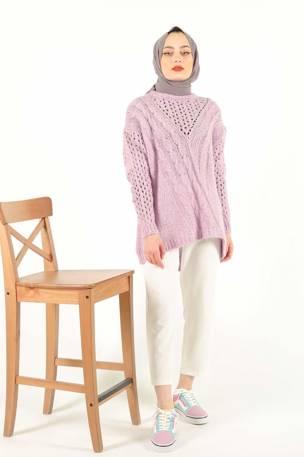Modalamelif  Ajurlu Triko Kazak Lila
