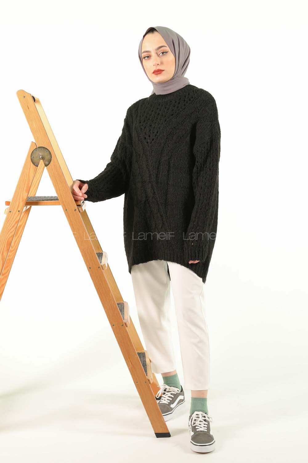 Modalamelif  Ajurlu Triko Kazak Siyah