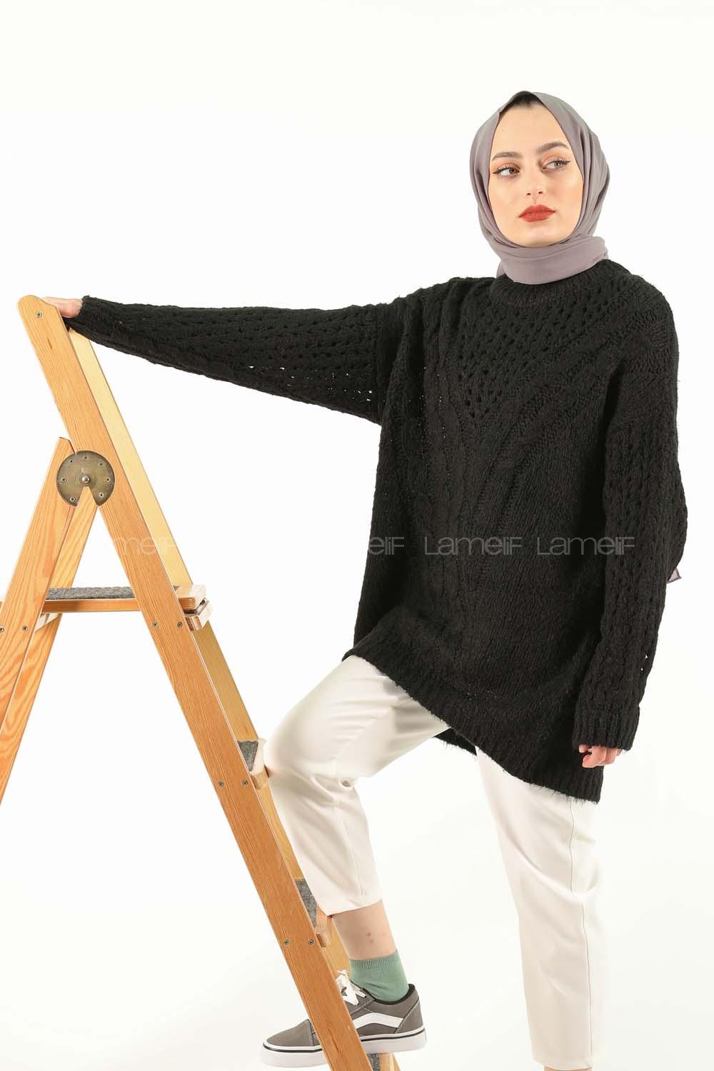 Modalamelif  Ajurlu Triko Kazak Siyah