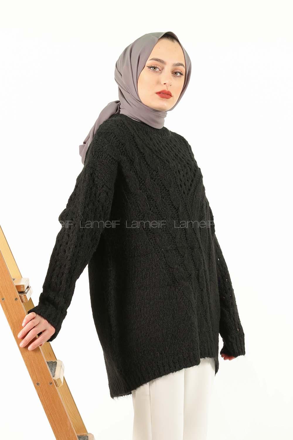 Modalamelif  Ajurlu Triko Kazak Siyah