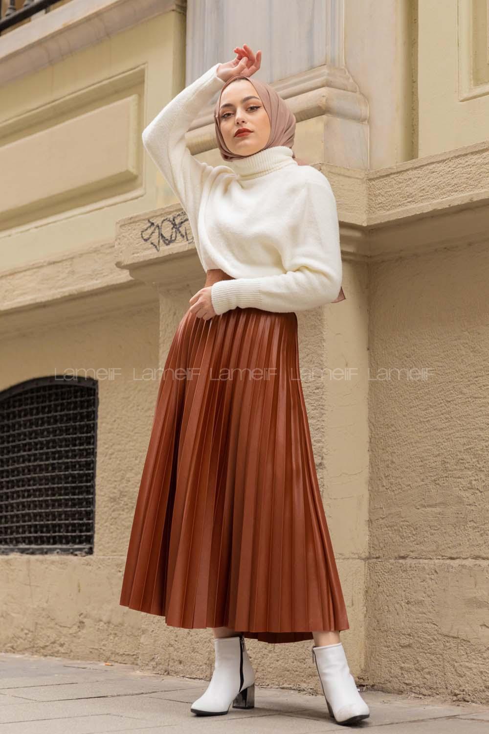 Modalamelif Balıkçı Yaka Düz Renk Kazak Ekru