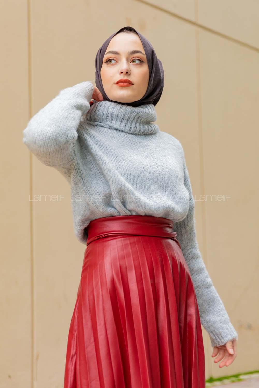 Modalamelif Balıkçı Yaka T Kol Kazak  Gri