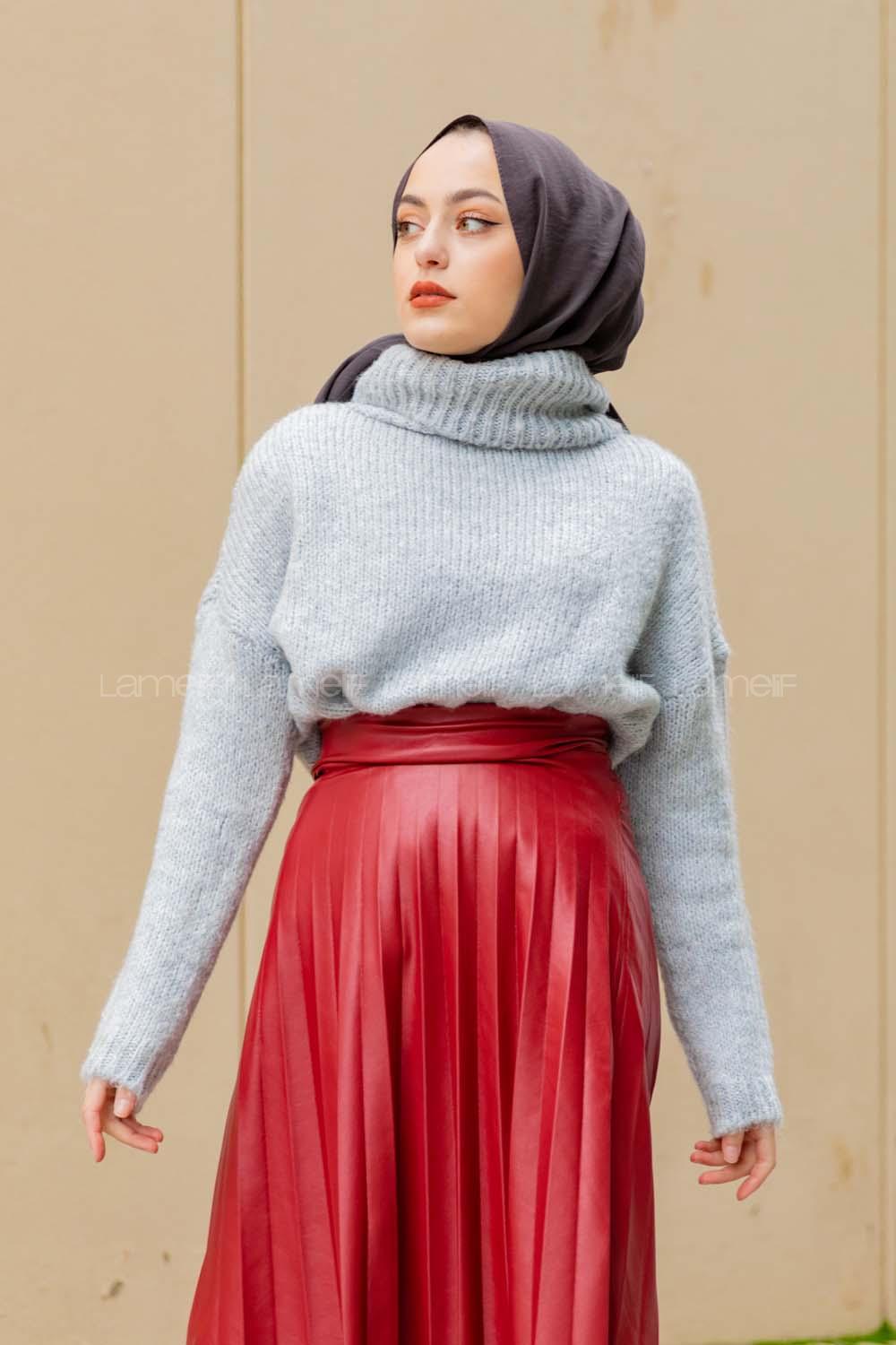 Modalamelif Balıkçı Yaka T Kol Kazak  Gri